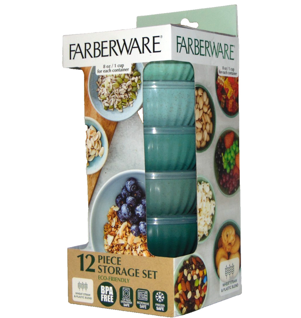 Farberware 12 Pc Eco-Friendly Storage Set 6 Containers Lids 8oz Green Round NEW